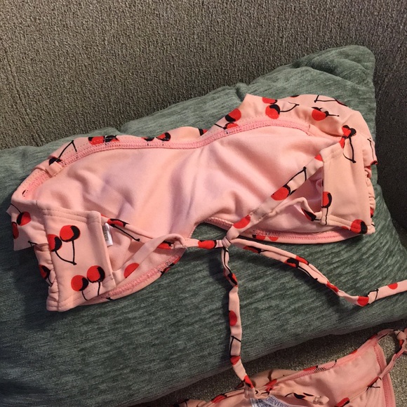 NWOT Brand New Cherry Pink Tie Ruffle Bikini Set - Picture 7 of 7